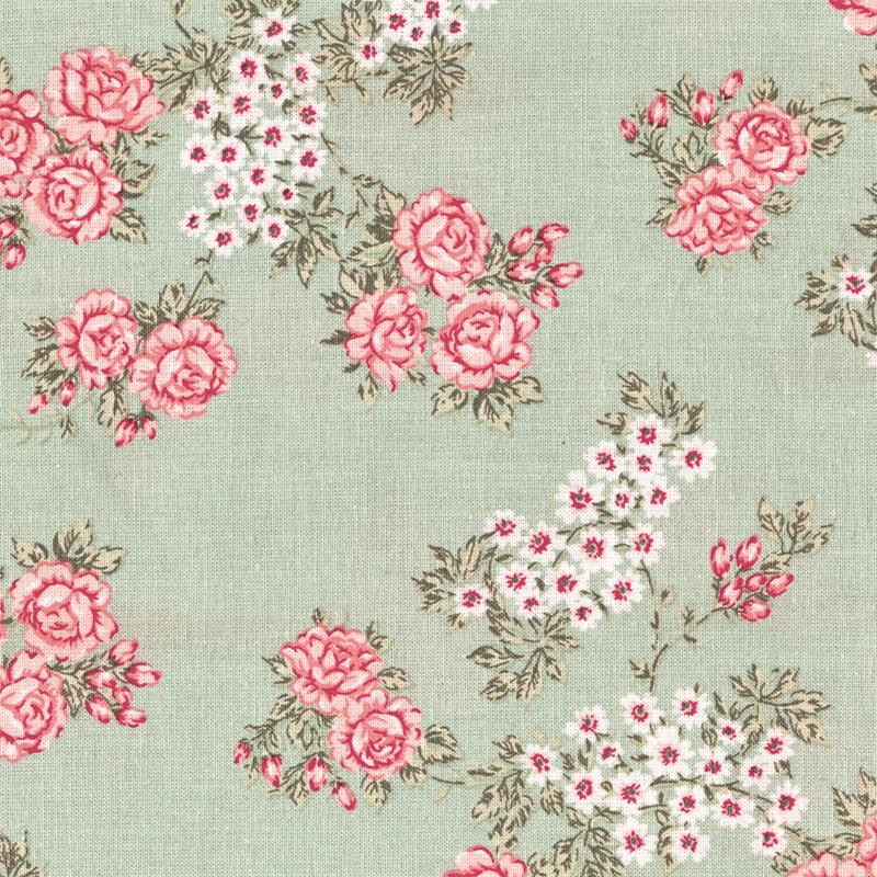 AU Maison Baumwollstoff Isabella Light Green Blümchen Blumenstoff in Pastellgrün Landhaus Stil