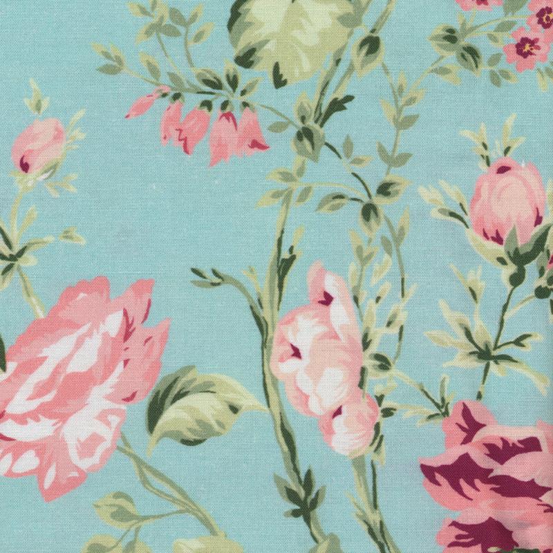 AU Maison Baumwollstoff Sophia Aqua Sky Blumenstoff große Blumen türkisblau blaugrün