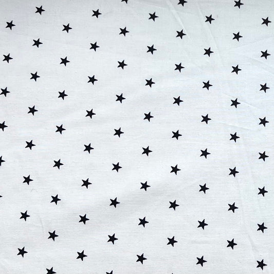 Baumwollstoff WEISS mit SCHWARZEN STERNEN 10 mm, 140 cm breit, Sternchenstoff