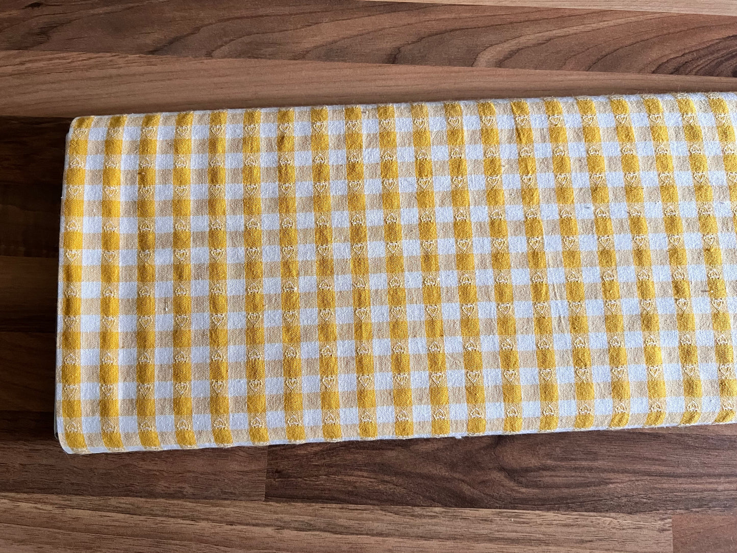 Baumwollstoff GELB mit weißen 10 mm KAROS und HERZEN, 140 cm breit, Vichy Karo Karostoff Kariert