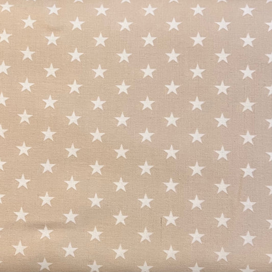 Baumwollstoff HELLBEIGE mit weißen 10 mm STERNEN, 140 cm breit, Sternchenstoff