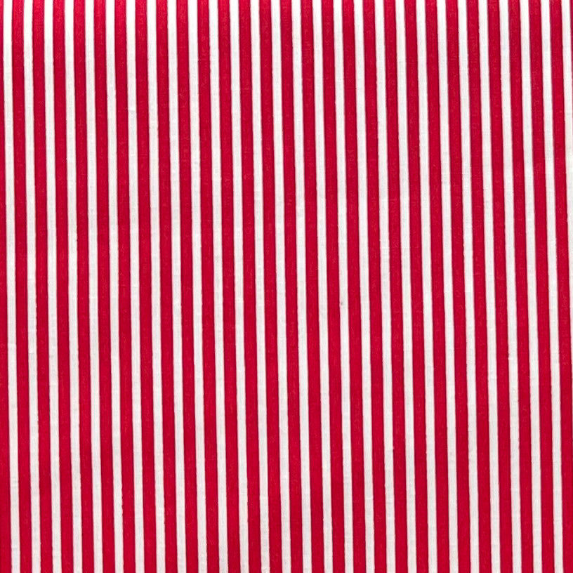 Tissu en coton ROUGE à RAYURES blanches de 3 mm, largeur 140 cm, tissu rayé