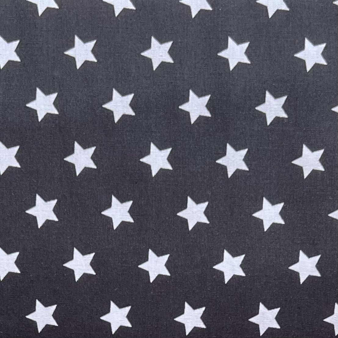 Tissu en coton NOIR avec ÉTOILES BLANCHES 15 mm, 140 cm de large, tissu étoiles