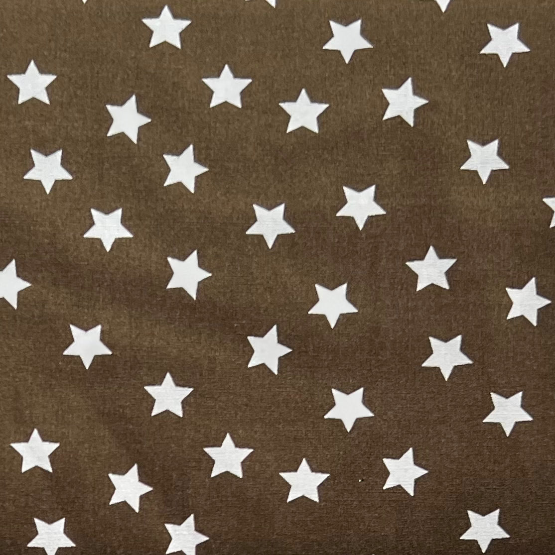 Tissu en coton MARRON avec ÉTOILES BLANCHES 15 mm, 140 cm de large, tissu étoiles