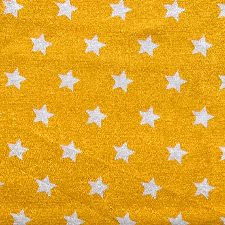 Tissu en coton JAUNE avec des ÉTOILES blanches de 15 mm, 140 cm de large, tissu étoile