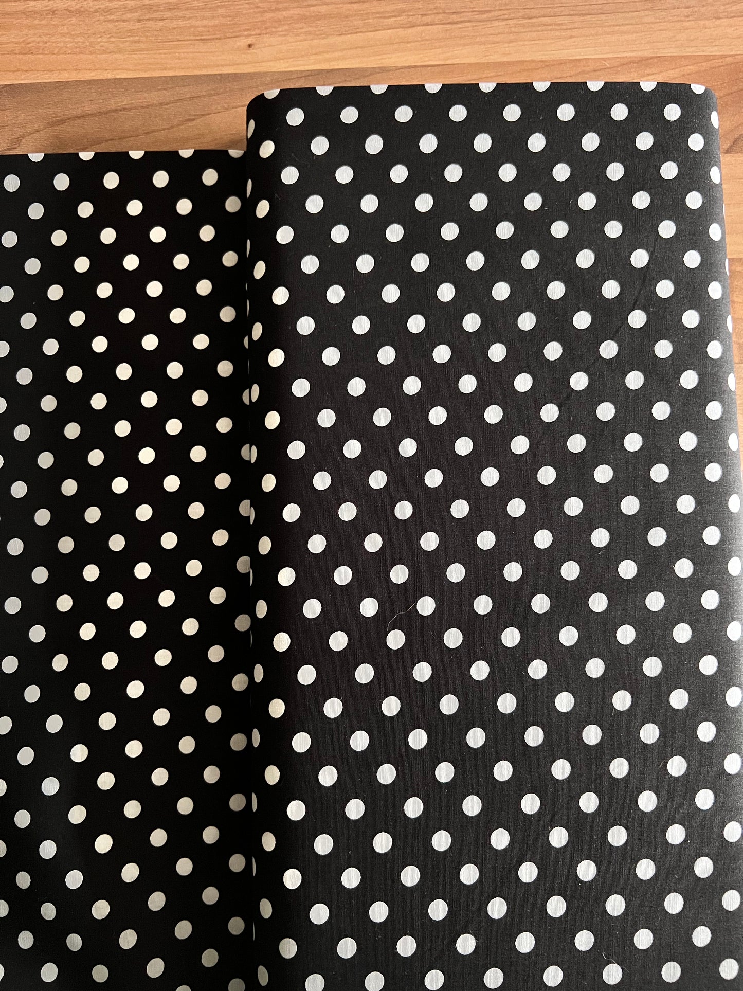 Tissu en coton NOIR à pois blancs de 7 mm, largeur 140 cm, tissu à pois