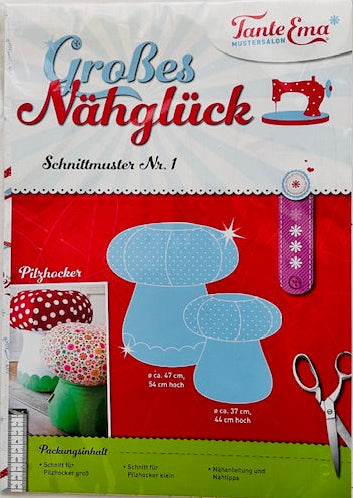 Tante Ema Schnittmuster - Großes Nähglück Nr. 1: Pilzhocker in 2 Größen - Nähanleitung Papier Schnittmuster