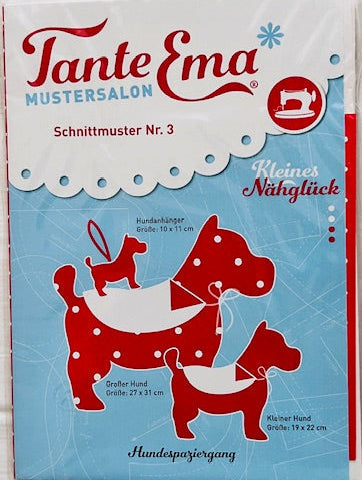 Tante Ema Schnittmuster - Kleines Nähglück Nr. 3: Hundespaziergang - Hund mit Mäntelchen in Groß, Klein und als Anhänger