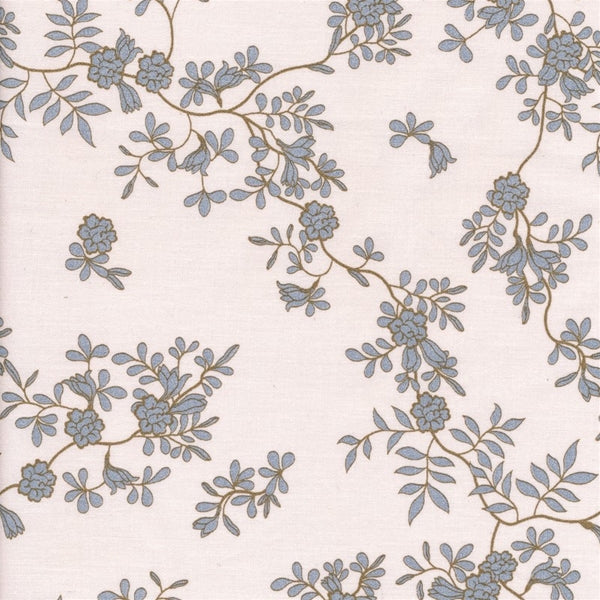 AU MAISON Wachstuch Nora Dusty Blue White Blumen in Creme Weiß, beschichtete Baumwolle