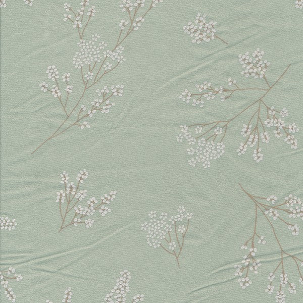 AU MAISON Wachstuch Alberte Verte, Blumen Sträucher mint grün, beschichtete Baumwolle
