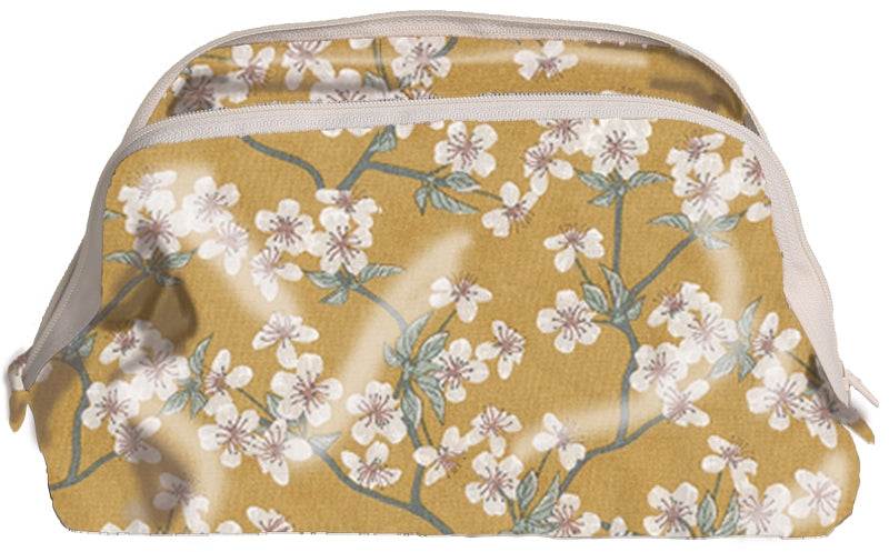 AU MAISON Wachstuch Amalie Mustard Senfgelb Kirschblüten, beschichtete Baumwolle