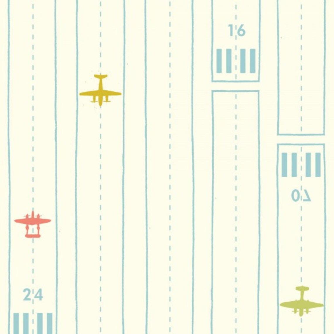 Birch Fabrics Biobaumwollstoff Trans Pacific TAKE OFF Flugzeuge Off White Petrol