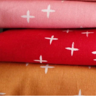 Birch Fabrics Coton Bio Mod Basic 3 WINK TOMATO Étoiles Signe Plus Rouge Vif