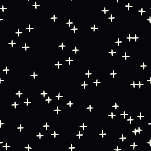 Birch Fabrics Coton Bio Mod Basic 3 WINK BLACK Étoiles Signe Plus Noir Intemporel
