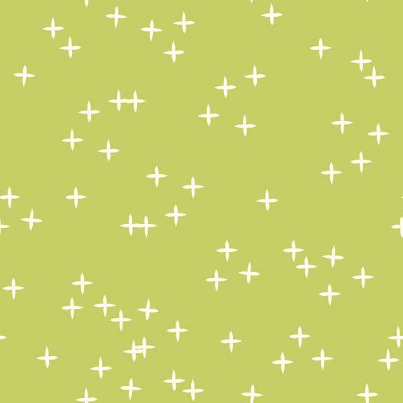 Birch Fabrics Coton Bio Mod Basic 3 WINK GRASS Étoiles Plus Signe Vert Clair Frais