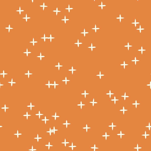 Birch Fabrics Coton Bio Mod Basic 3 WINK ORANGE Étoiles Signe Plus Orange Ensoleillé