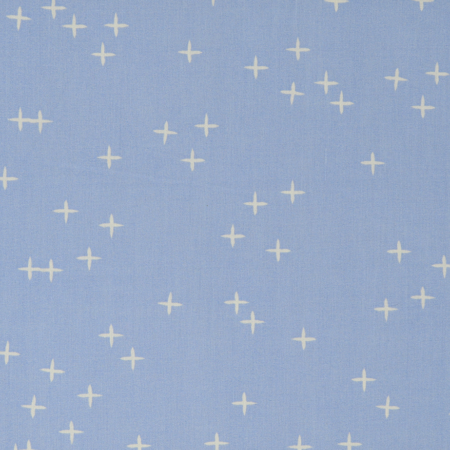 Birch Fabrics Coton Bio Mod Basic 3 WINK POWDER Étoiles Signe Plus Bleu Clair Doux