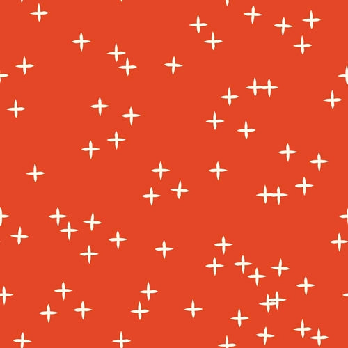 Birch Fabrics Coton Bio Mod Basic 3 WINK TOMATO Étoiles Signe Plus Rouge Vif