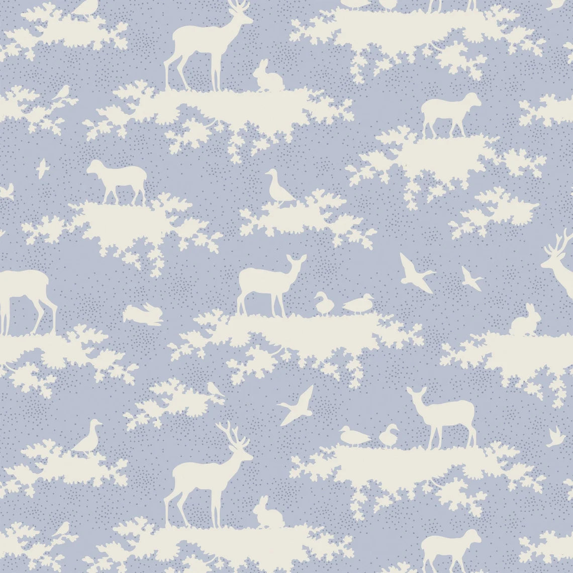 Tilda Baumwollstoff Forest Sweetheart Light Blue aus der Woodland-Kollektion Cremeweiß Hellblau Waldtiere