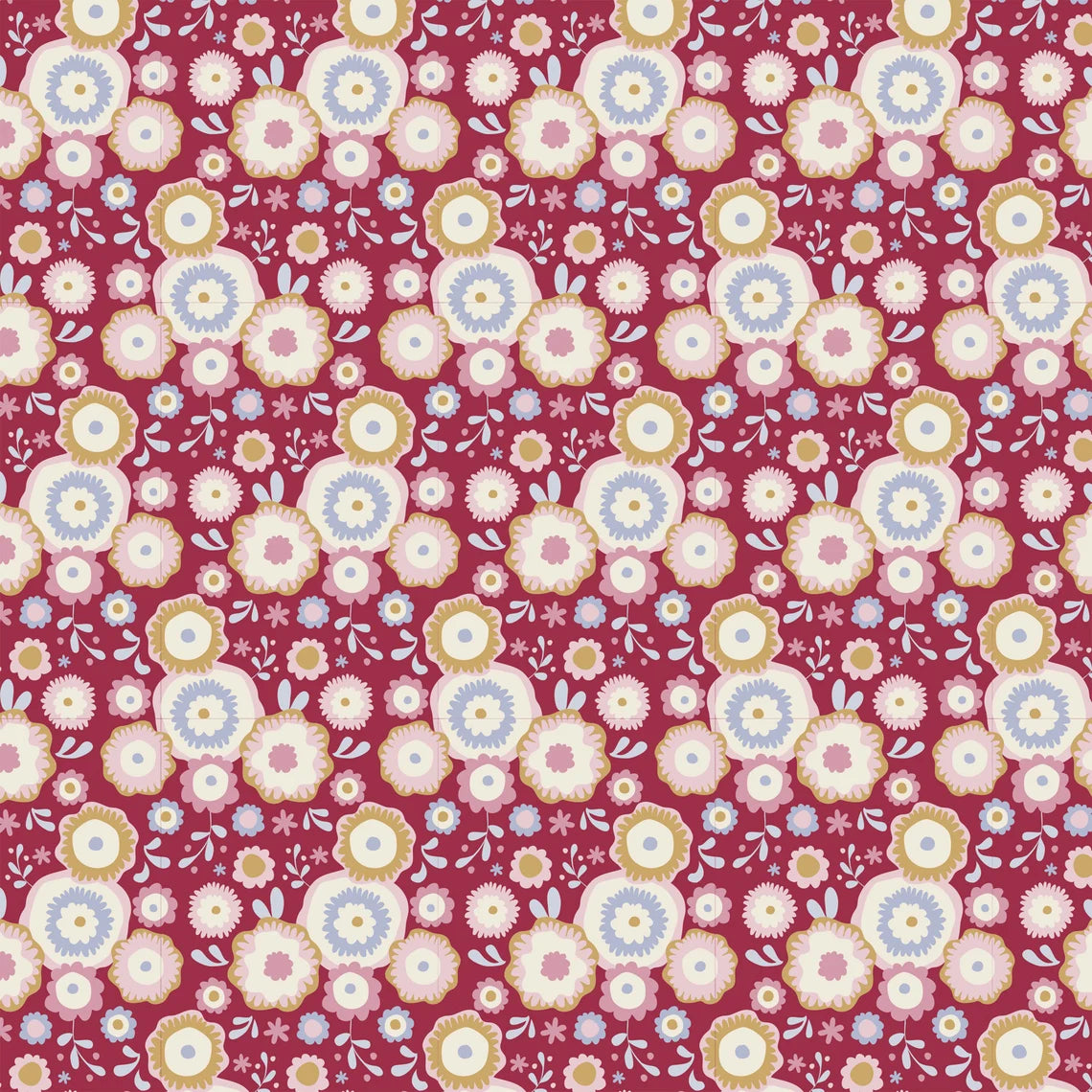 Tilda Baumwollstoff Candy Flowers Candyflowers Stone Red Blumenstoff in Rot Cremeweiß Hellblau Rosa Goldgelb