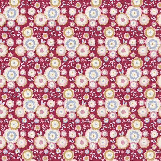 Tilda Baumwollstoff Candy Flowers Candyflowers Stone Red Blumenstoff in Rot Cremeweiß Hellblau Rosa Goldgelb