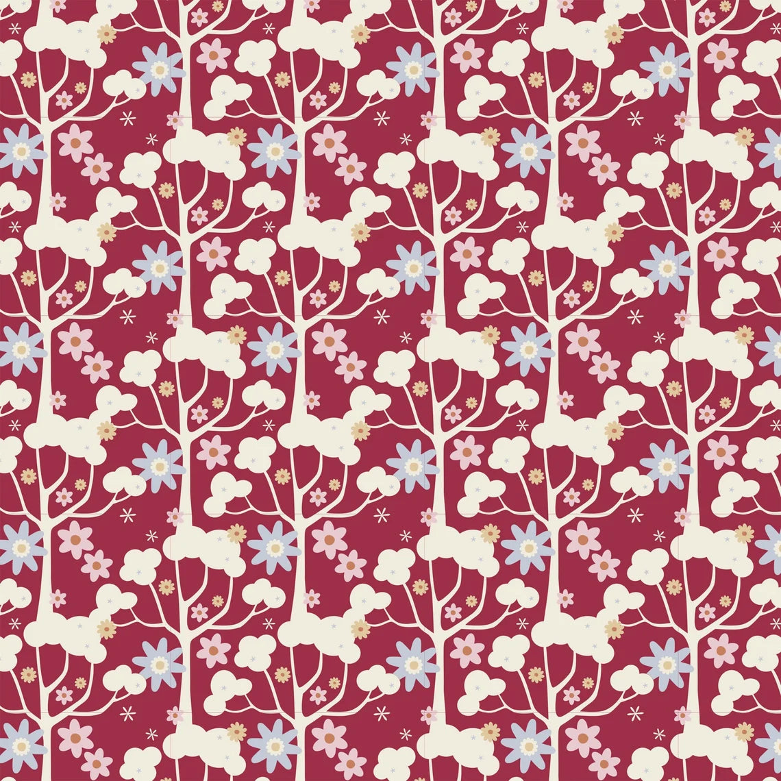 Tilda Baumwollstoff Wildgarden Stone Red Jubilee Kollektion Blumenstoff Wildblumen Rot Pastellblau Creme