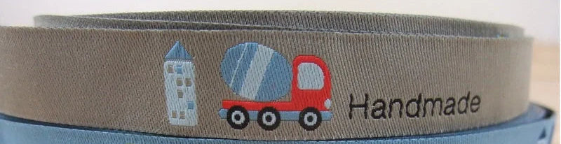 Webband HANDMADE Label Etiketten Bagger Baustelle in Grau von blaubeerstern
