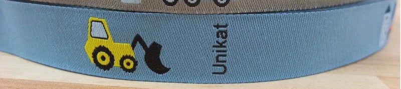 Webband HANDMADE Label Etiketten Bagger Baustelle in Blau von blaubeerstern