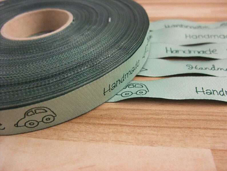 Webband HANDMADE BOYS Handmade-Labels Etiketten für Jungs, mintgrün, 15mm von Janeas World