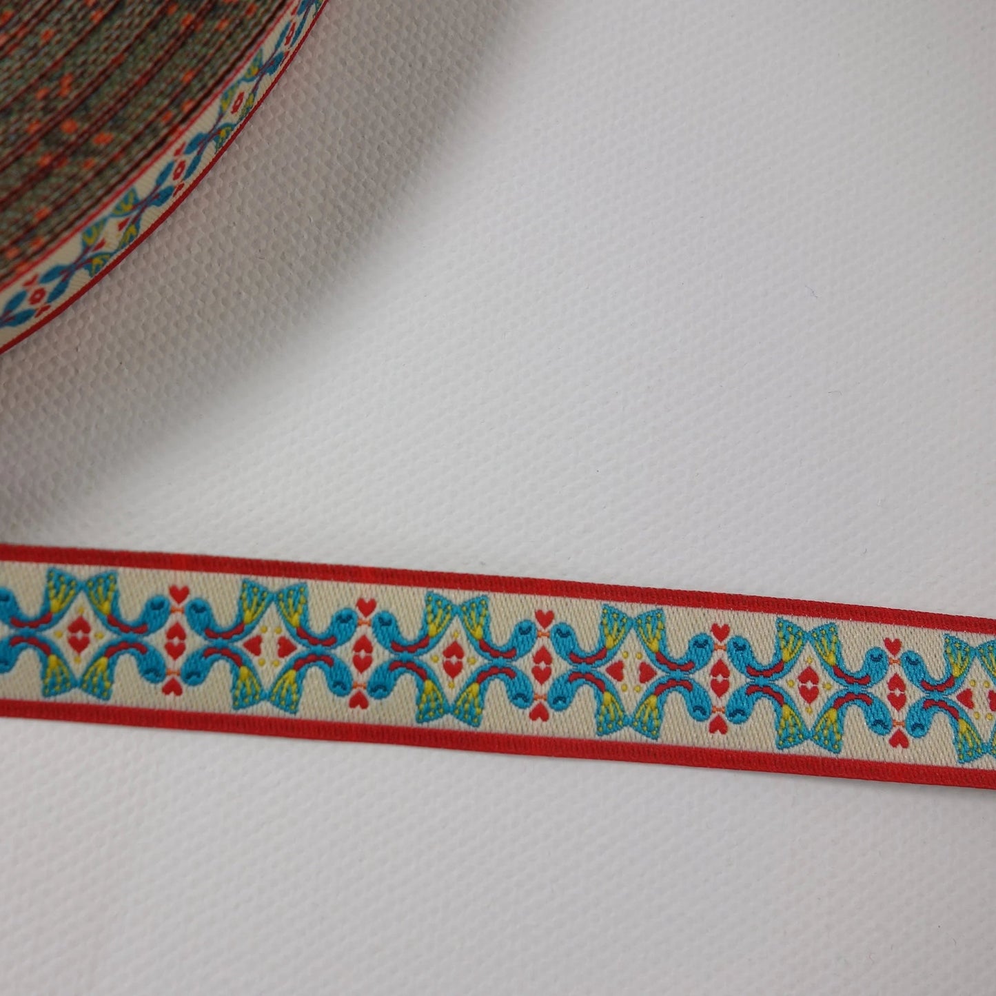 Webband KISSINGBIRDS von Farbenmix Design Jolijou 15 mm Vögelchen im Folklore Stil