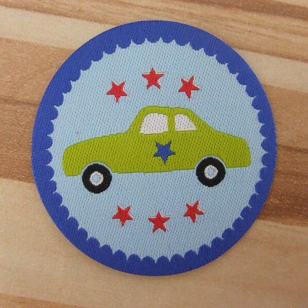 Webetikett Patch Aufbügler AUTO grün/blau rund 44mm zum Aufbügeln oder Aufnähen von Casa Di Falcone