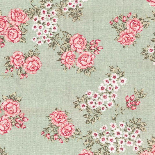 AU Maison Baumwollstoff Isabella Light Green Blümchen Blumenstoff in Pastellgrün Landhaus Stil