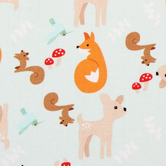Riley Blake cotton fabric GOOD NATURED Main Mint - Nature motifs forest dwellers in mint beige orange