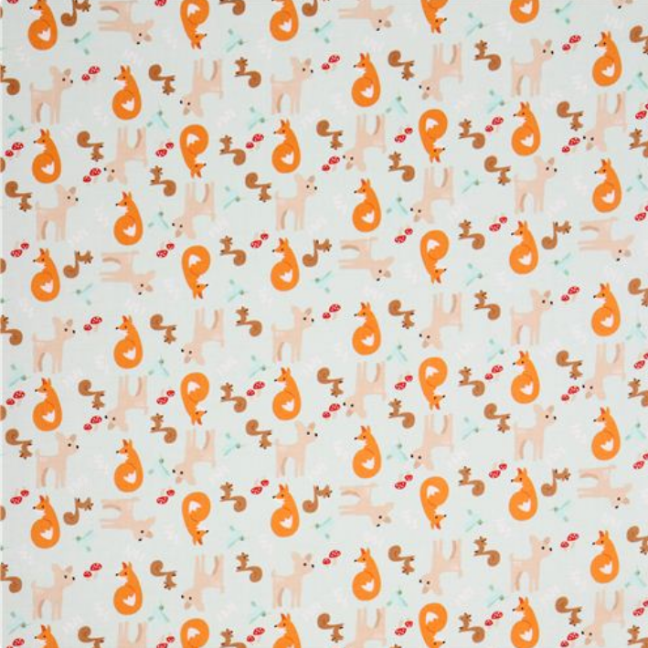Riley Blake cotton fabric GOOD NATURED Main Mint - Nature motifs forest dwellers in mint beige orange