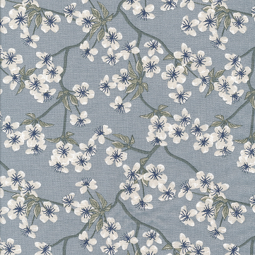 AU MAISON Wachstuch Amalie Dusty Blue Kirschblüten rauchblau taubenblau, beschichtete Baumwolle