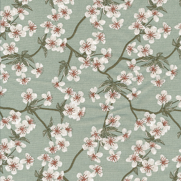 AU MAISON Wachstuch Amalie Verte Pastellgrün salbeigrün Kirschblüten, beschichtete Baumwolle