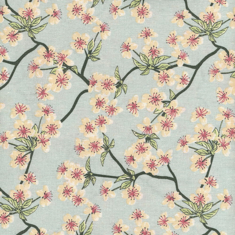AU MAISON Wachstuch Amalie Light Blue Kirschblüten hellblau pastellblau, beschichtete Baumwolle