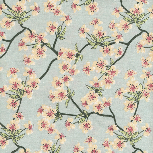AU MAISON Wachstuch Amalie Light Blue Kirschblüten hellblau pastellblau, beschichtete Baumwolle