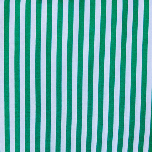 Tissu en coton VERT à rayures blanches de 5 mm, largeur 140 cm, tissu rayé