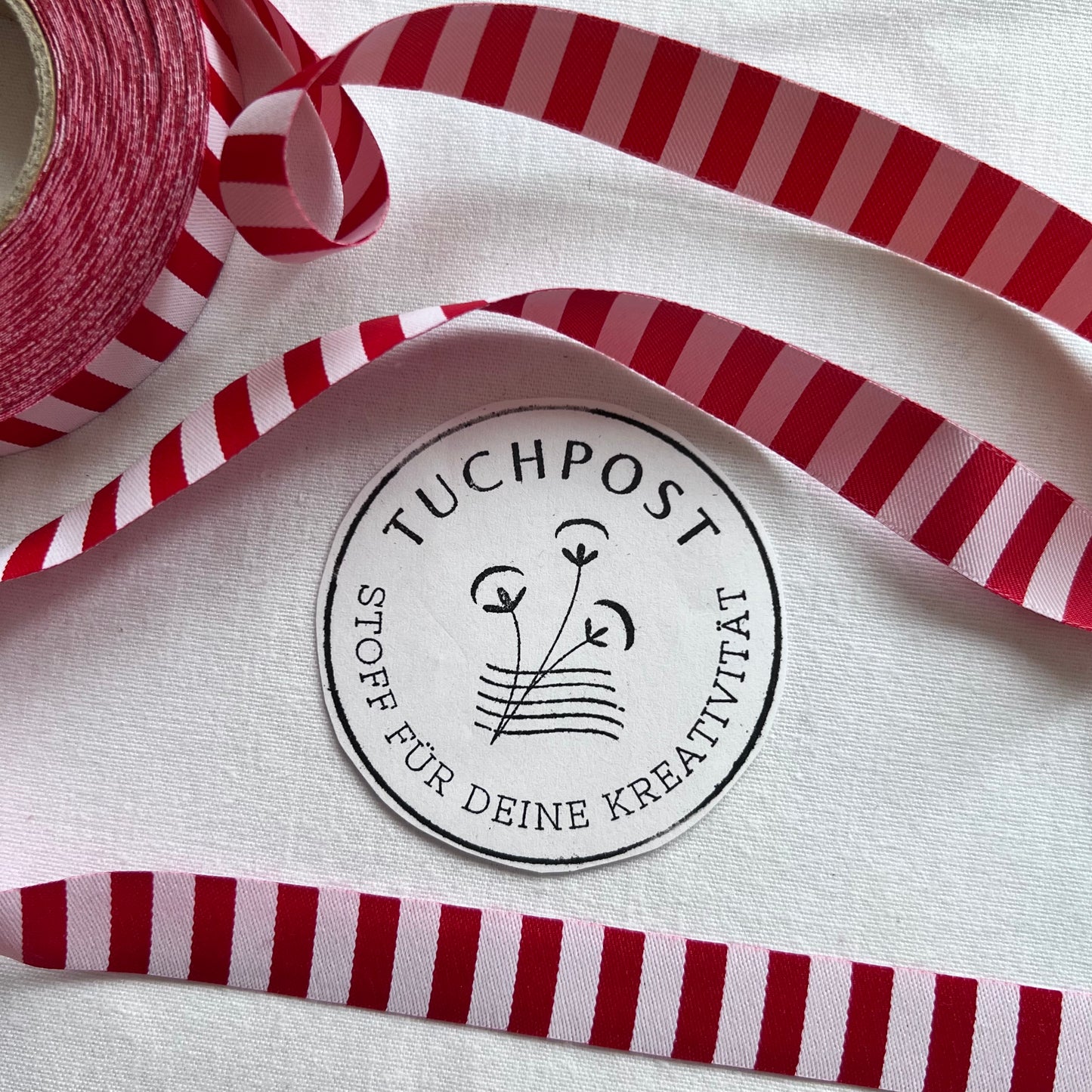 Woven ribbon from Farbenmix RINGELBAND stripes red white 15 mm