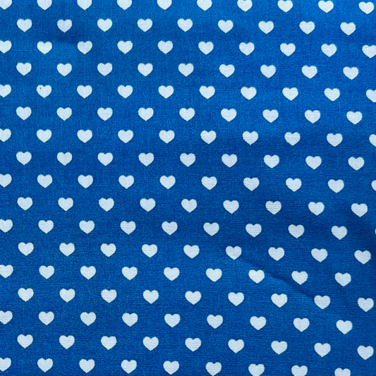 Baumwollstoff BLAU mit weißen 5 mm HERZEN, 140 cm breit, Herzenstoff