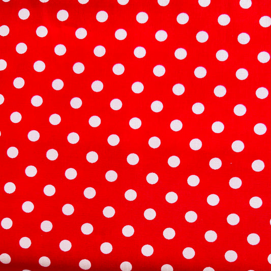 Tissu en coton ROUGE à pois blancs de 7 mm, largeur 140 cm, tissu à pois