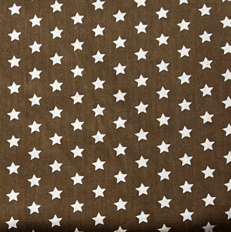 Tissu en coton MARRON avec ÉTOILES BLANCHES 10 mm, 140 cm de large, tissu étoiles