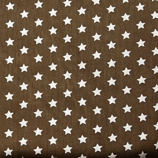 Tissu en coton MARRON avec ÉTOILES BLANCHES 10 mm, 140 cm de large, tissu étoiles