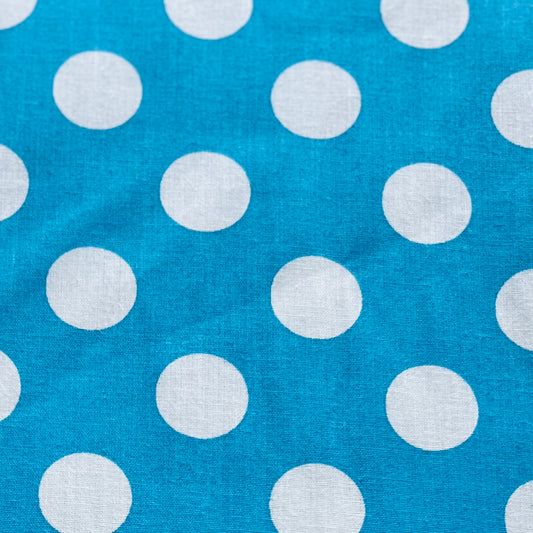 Tissu en coton TURQUOISE à pois blancs de 20 mm MAXI DOTS, largeur 140 cm, tissu à pois