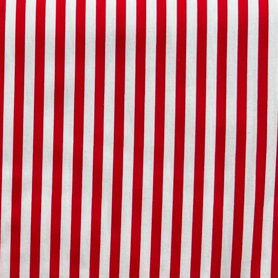 Tissu en coton ROUGE à RAYURES blanches de 5 mm, largeur 140 cm, tissu rayé