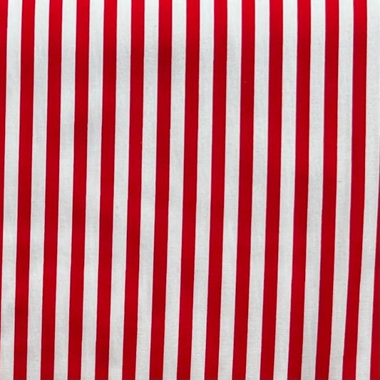 Tissu en coton ROUGE à RAYURES blanches de 5 mm, largeur 140 cm, tissu rayé