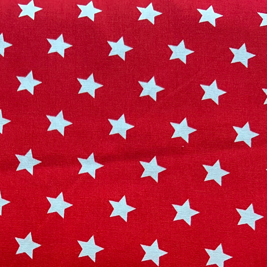 Tissu en coton ROUGE avec des ÉTOILES blanches de 15 mm, 140 cm de large, tissu étoile