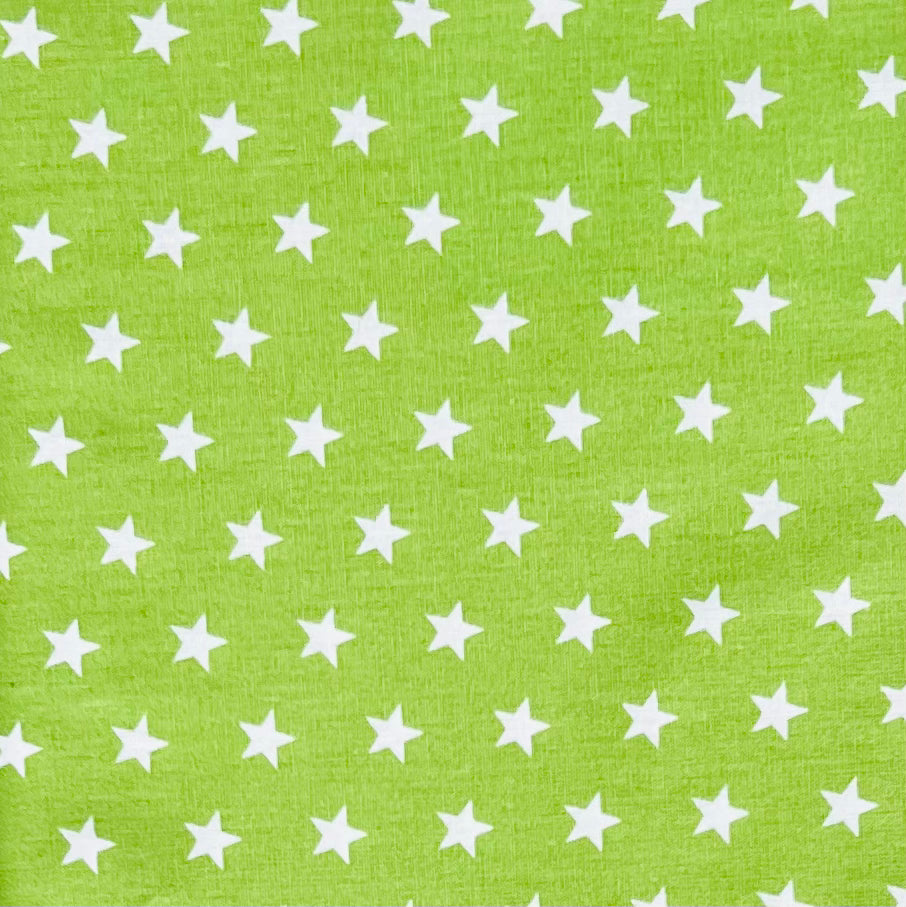 Tissu en coton VERT CLAIR avec ÉTOILES BLANCHES 10 mm, 140 cm de large, tissu étoile