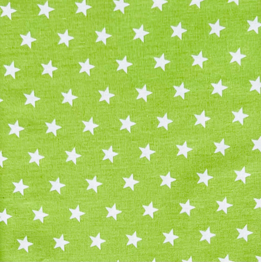 Tissu en coton VERT CLAIR avec ÉTOILES BLANCHES 10 mm, 140 cm de large, tissu étoile
